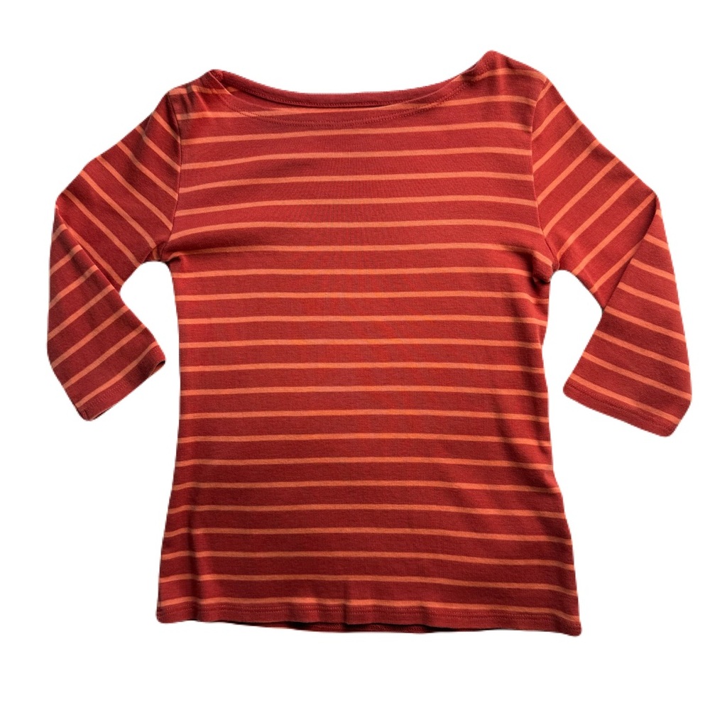 Garnet Hill Orange Striped 3/4 Sleeve Fitted Kids Blouse size Large (girl)